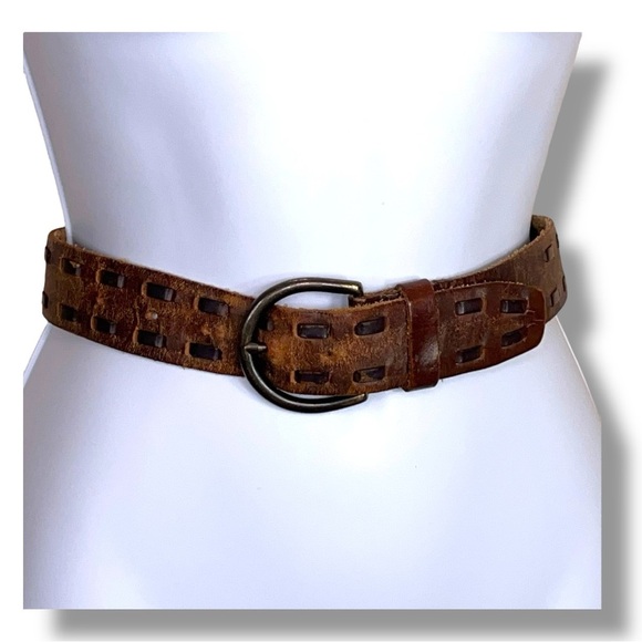 Vintage Small Mossimo Brown Genuine Leather Belt Womens Western Classic - Picture 1 of 16